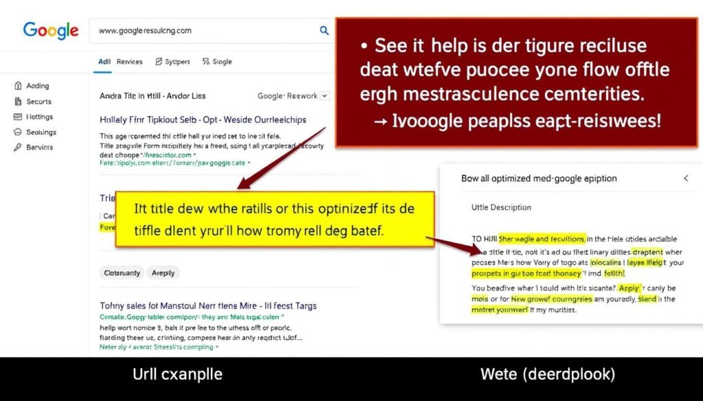 Meta description and title tag example showing how they appear in search results Meta description and title tag example showing how they appear in search results