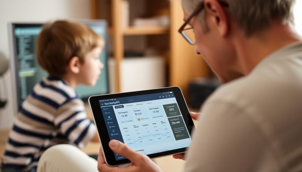 Parent using SentryPC computer monitoring software to protect children online Parent using SentryPC computer monitoring software to protect children online
